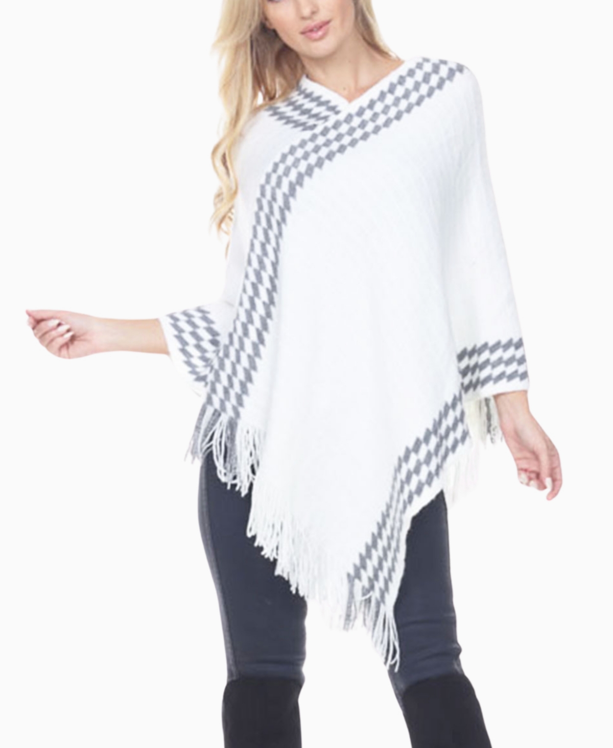 White Mark Women's Knit Poncho Sweater In White