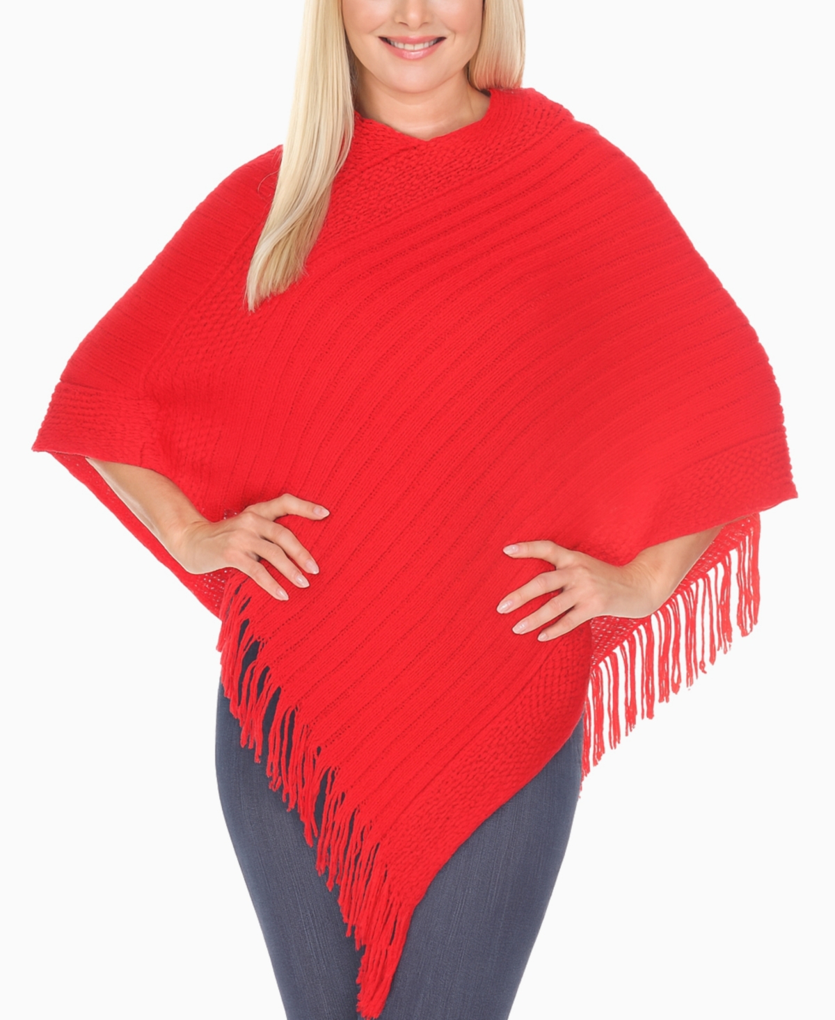White Mark Women's Pullover Knit Poncho Sweater In Red