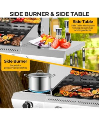 3-Burner Propane Gas Grill with Side Burner 34,000 BTU Stainless Steel Outdoor BBQ Grill, Cast Iron Grates, Portable for Patio, Camping