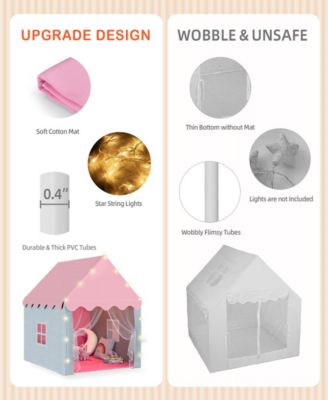 Kids Playhouse Tent with Star Lights & Mat for Girls & Boys, Indoor/Outdoor Gift