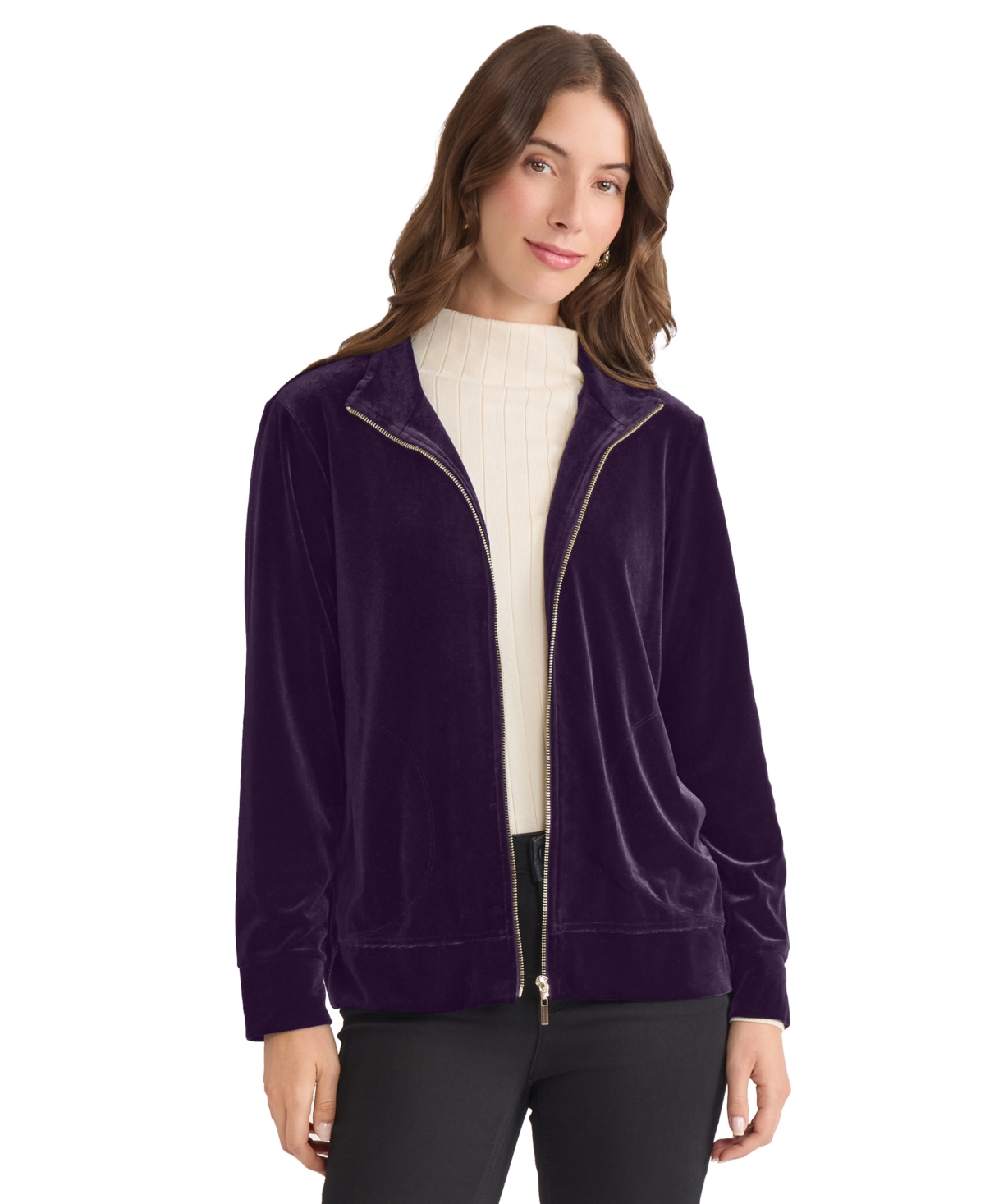 Jones New York Velour Jacket In Purple