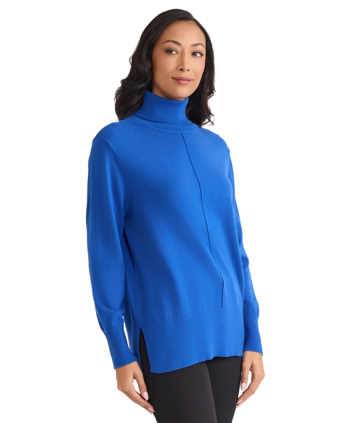 Jones New York Turtleneck Seam Front Bouclé Sweater In Blue