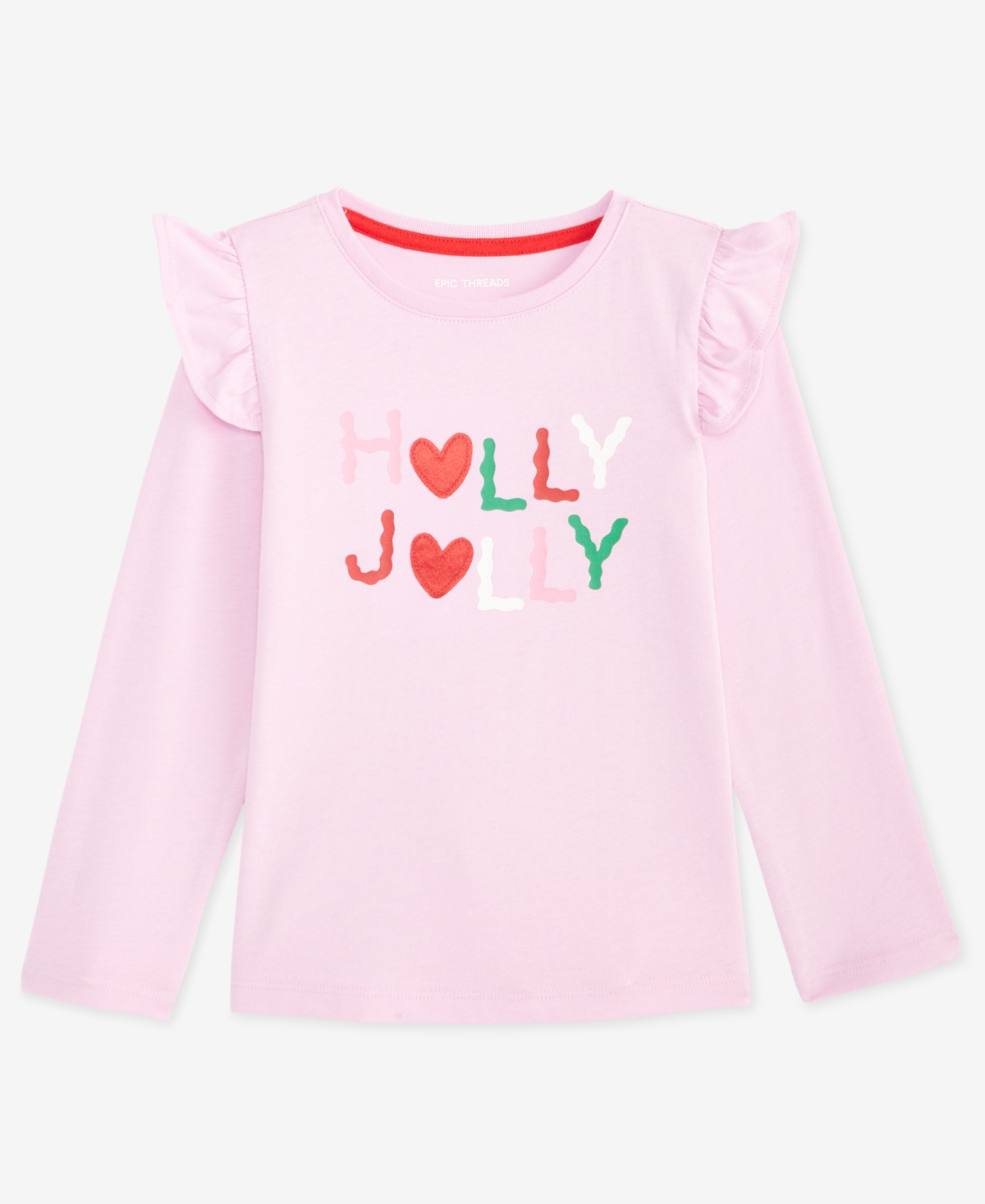 Epic Threads Girls Toddler 2t-4t Holly Jolly Long Sleeve T-shirt In Pink