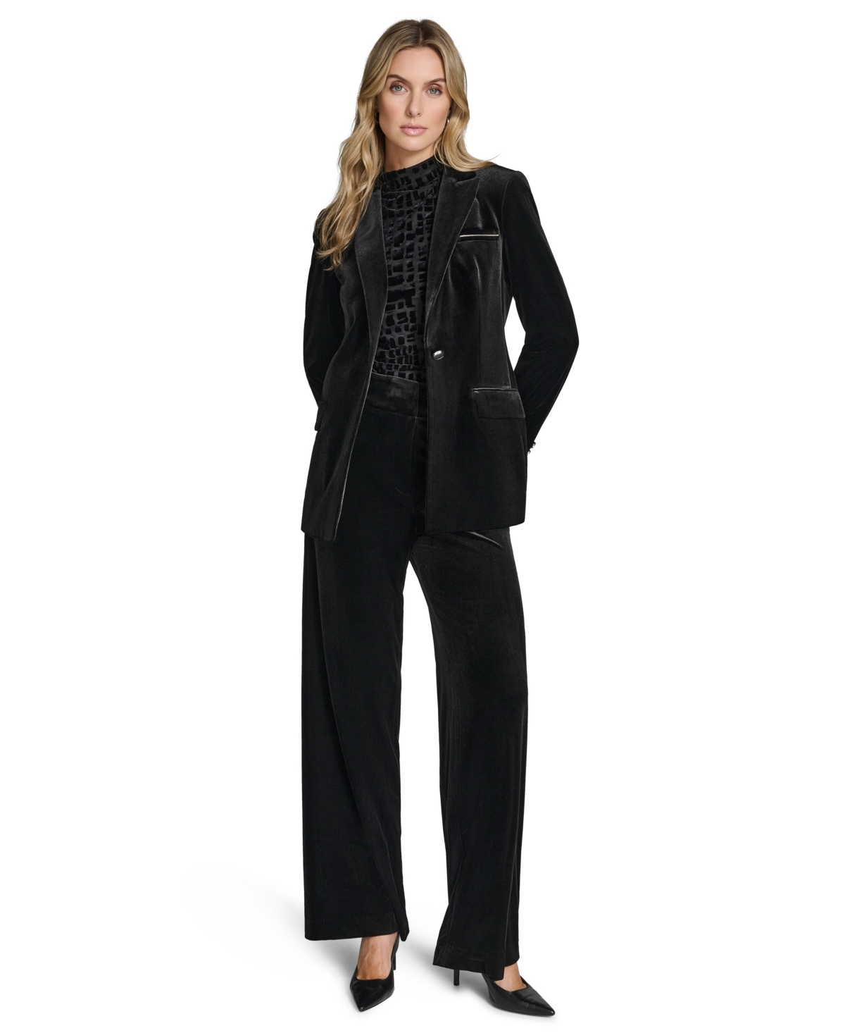 Calvin Klein Petite One-button Jacket In Black
