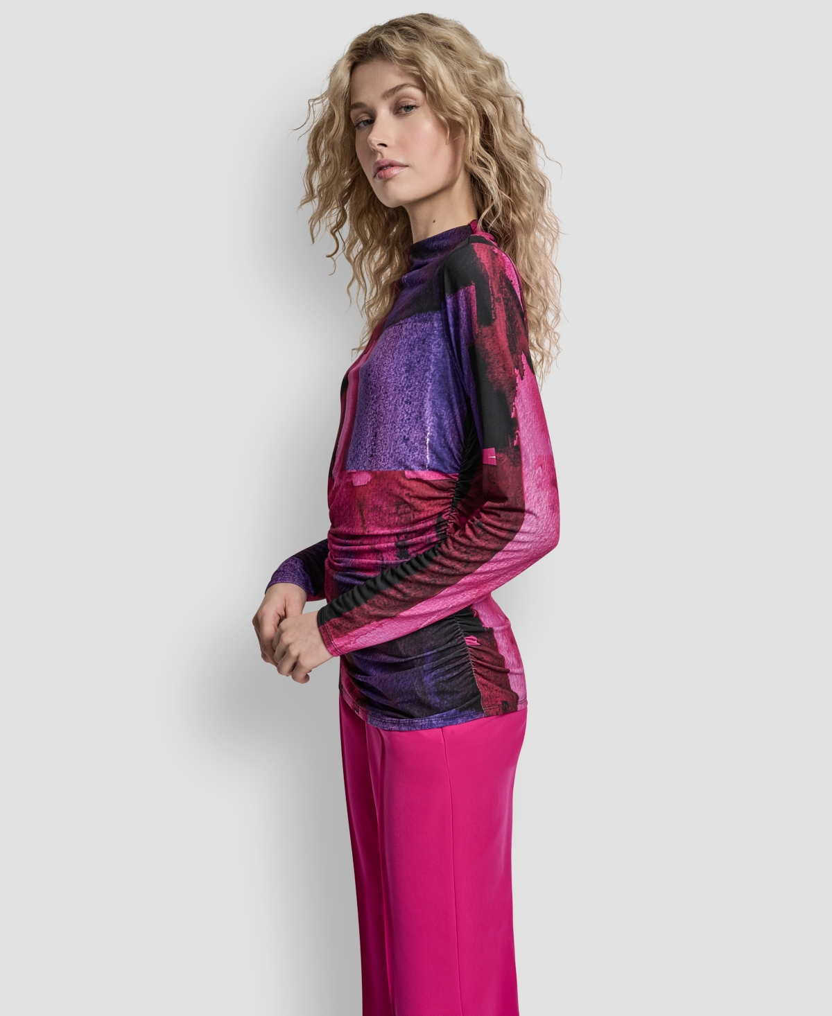 Dkny Petite Side Ruched Crew Neck Top
