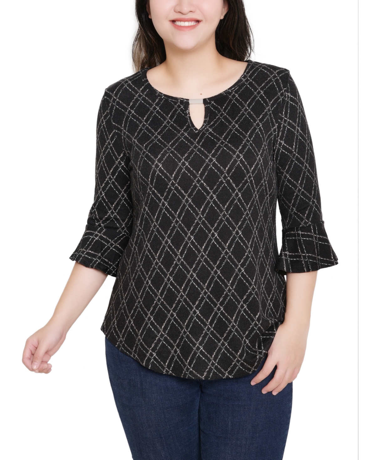 Ny Collection Women's 3/4 Bell Sleeve Pullover Top In Black