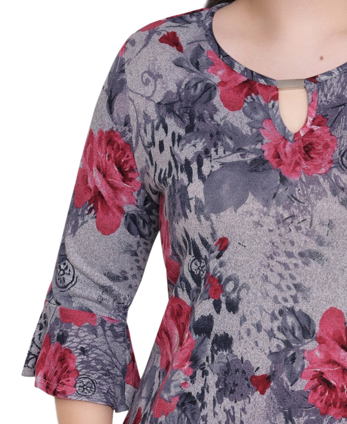 Ny Collection Women's 3/4 Bell Sleeve Pullover Top In Multi