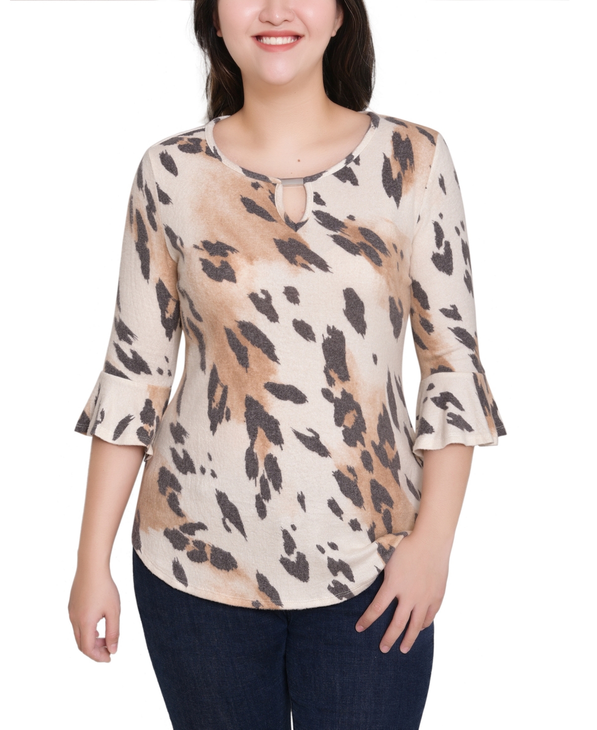 Ny Collection Women's 3/4 Bell Sleeve Pullover Top In Brown