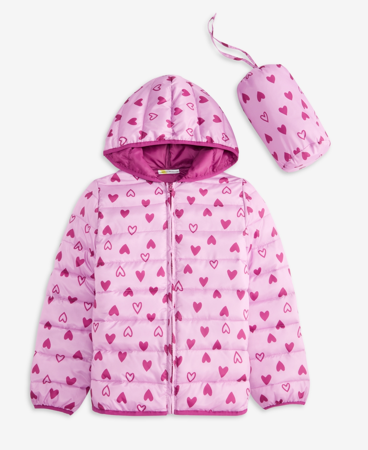 Epic Threads Girls 5-20 Heart Print Packable Long-sleeve Jacket, Macy's Exclusive In Pink