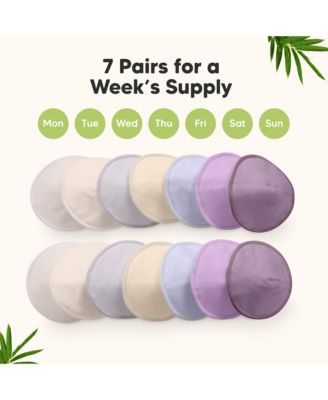 14pk Organic Nursing Pads, Washable Breast Pads + Wash Bag, Reusable Nipple Pads