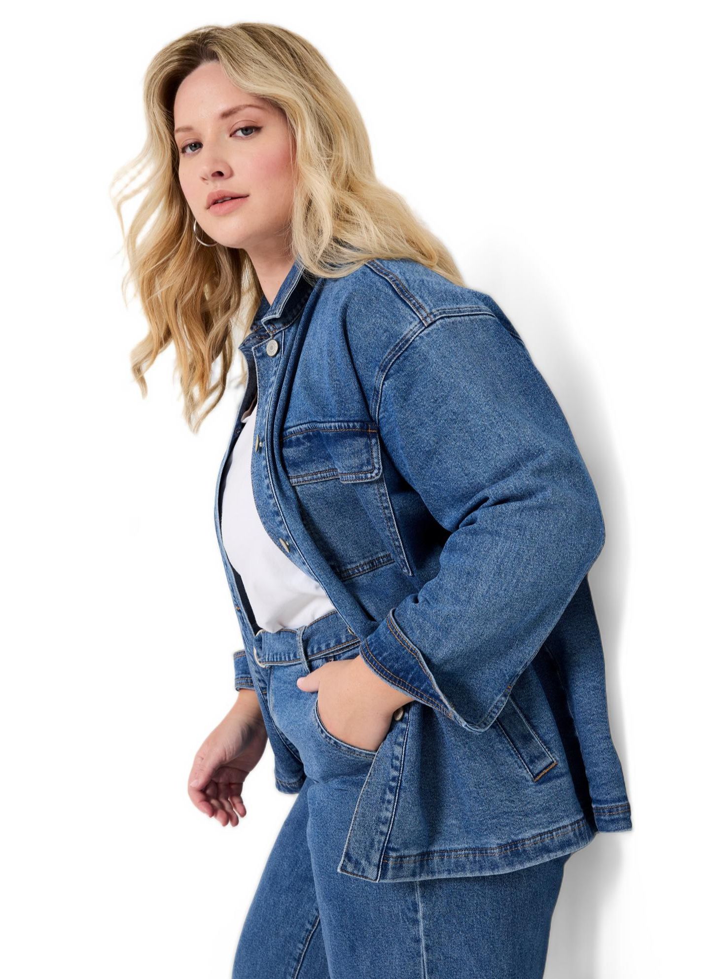 Женские пальто June & Vie Denim Utility Jacket & coats, цвет: Винтажная средняя варка — фото 3