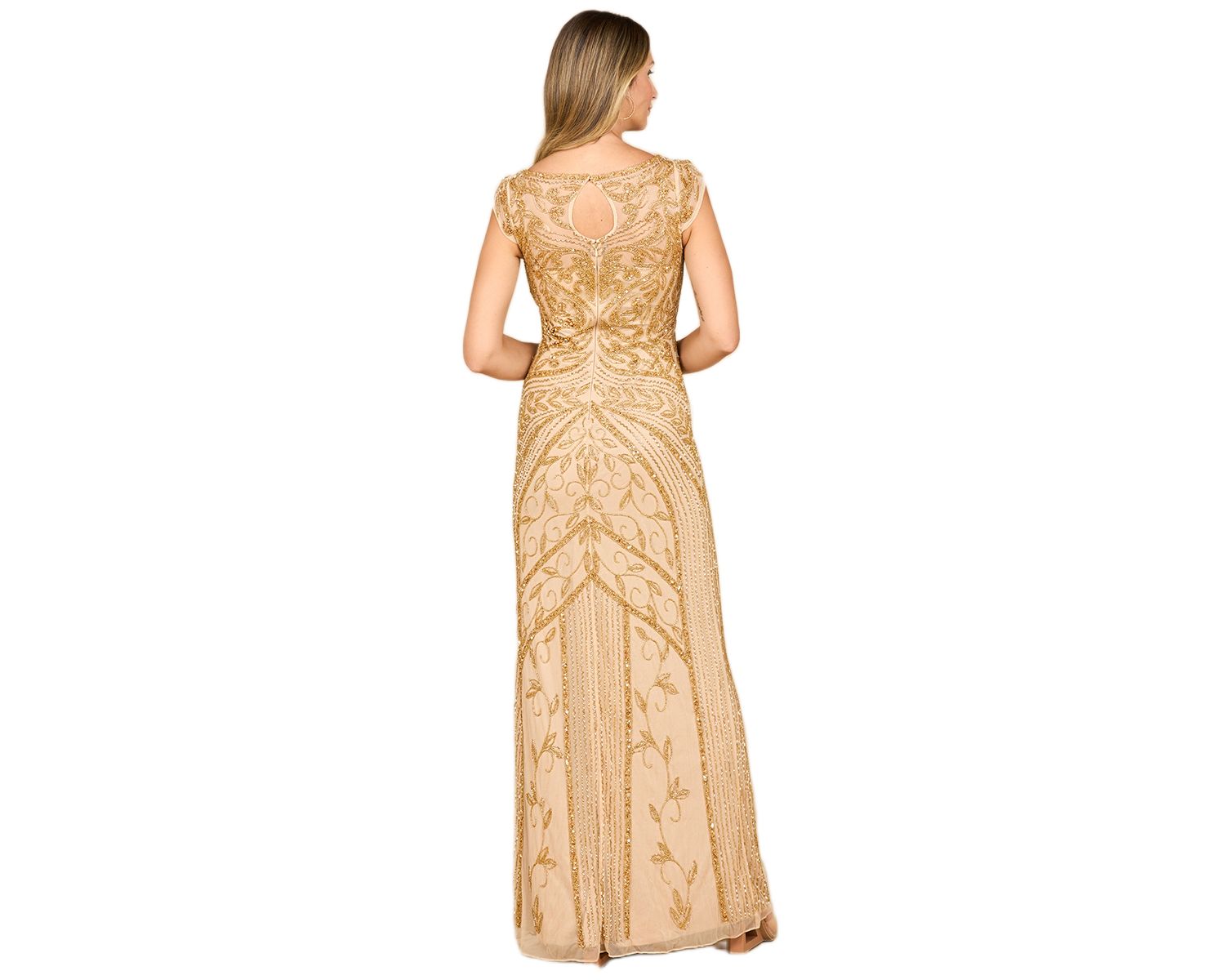 Women's Beaded Cap Sleeve Sheath Gown