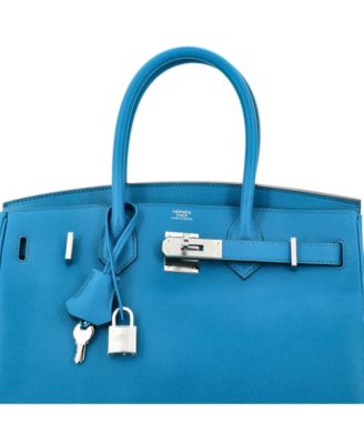 Pre-Owned HERMES Birkin 30 Handbag Blue Epsom with Palladium Hardware