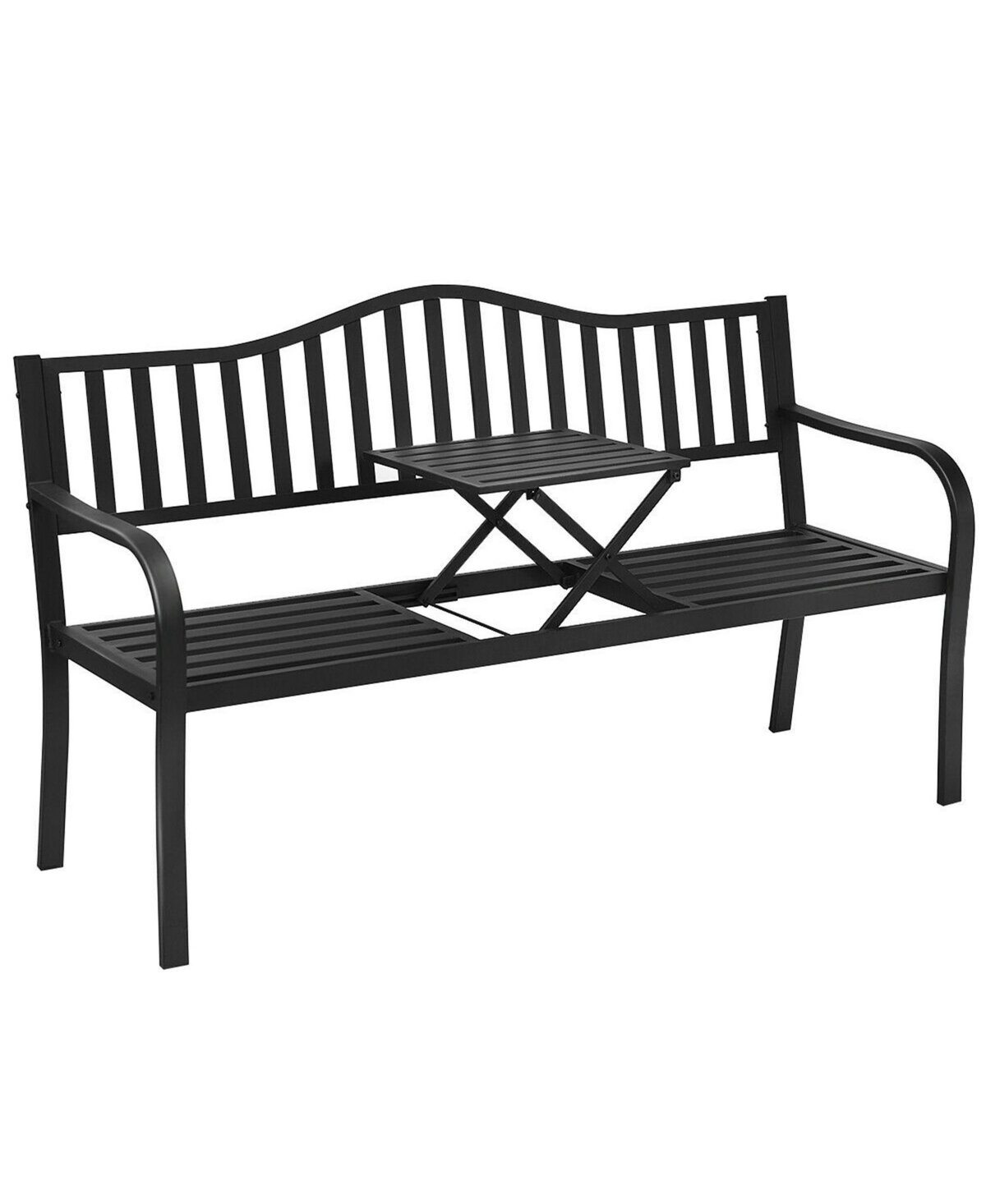 Gymax Park Yard Garden Bench Loveseat Outdoor Furniture w/ Foldable Center Table