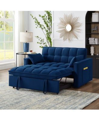 Modern Velvet Loveseat Sofa Bed with Storage & Pull-Out Bed, Compact Sleeper Couch with Adjustable Recline