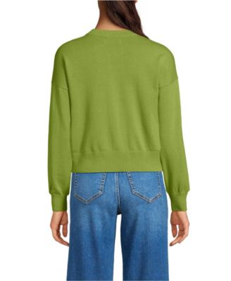 Women's Modern Length Fine Gauge Crew Neck Cardigan Sweater