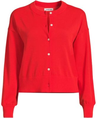 Women's Cropped Fine Gauge Crew Neck Cardigan Sweater