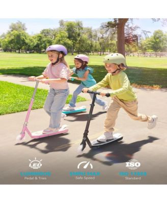 Kids Electric scooter-with Colorful LED Flash Wheels and Deck Lights, 14.6V 2.6AH, Kick-to-Start, Adjustable Speed and Height, Speed Range: 5 MPH, 3.5" or 4.7" Wheels, Max Load 110 lbs, Up to 6 Miles Range