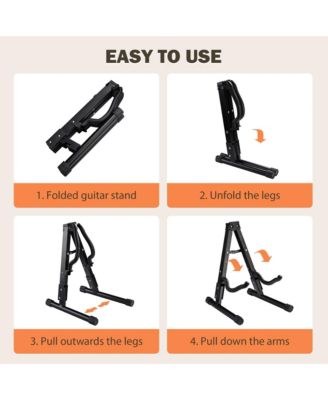6 Pcs Folding Guitar Stand Floor A-Frame w/ Foam Arms Instrument Display Universal for Acoustic Electric Bass