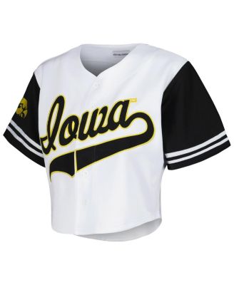 Women's White Iowa Hawkeyes Baseball Jersey Cropped T-Shirt