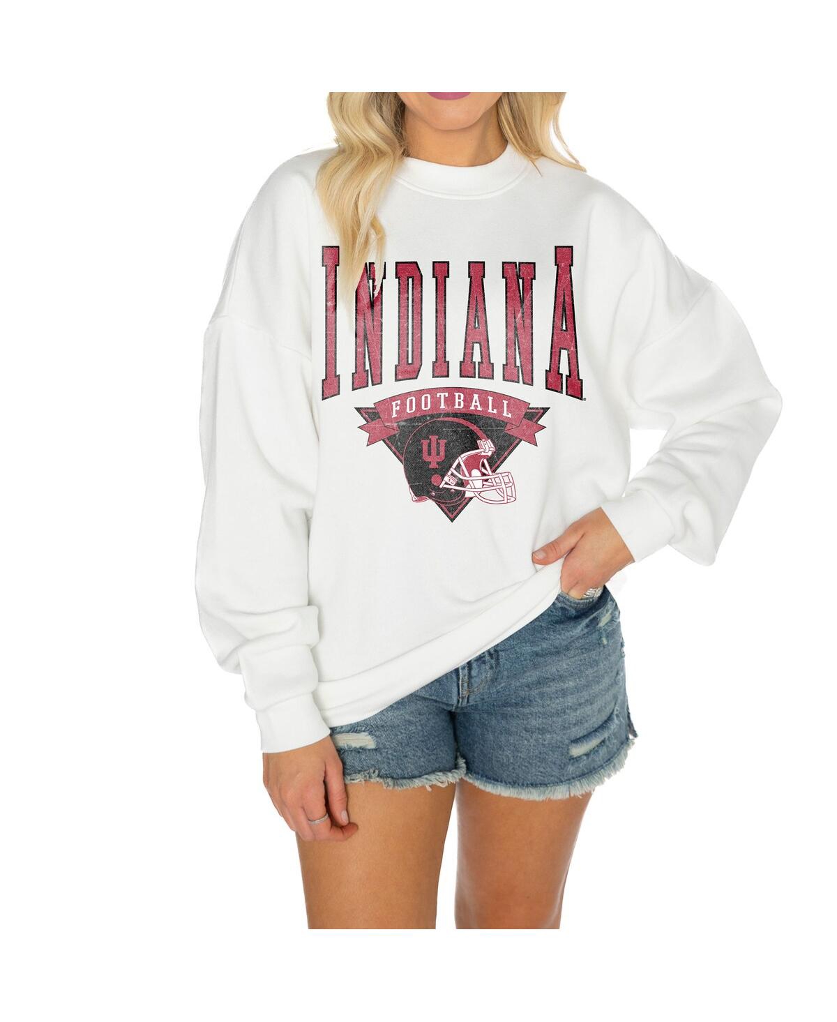 Gameday Couture Women's White Indiana Hoosiers Oversized Good Vibes Premium Fleece Drop Shoulder Pullover Sweatshirt In White