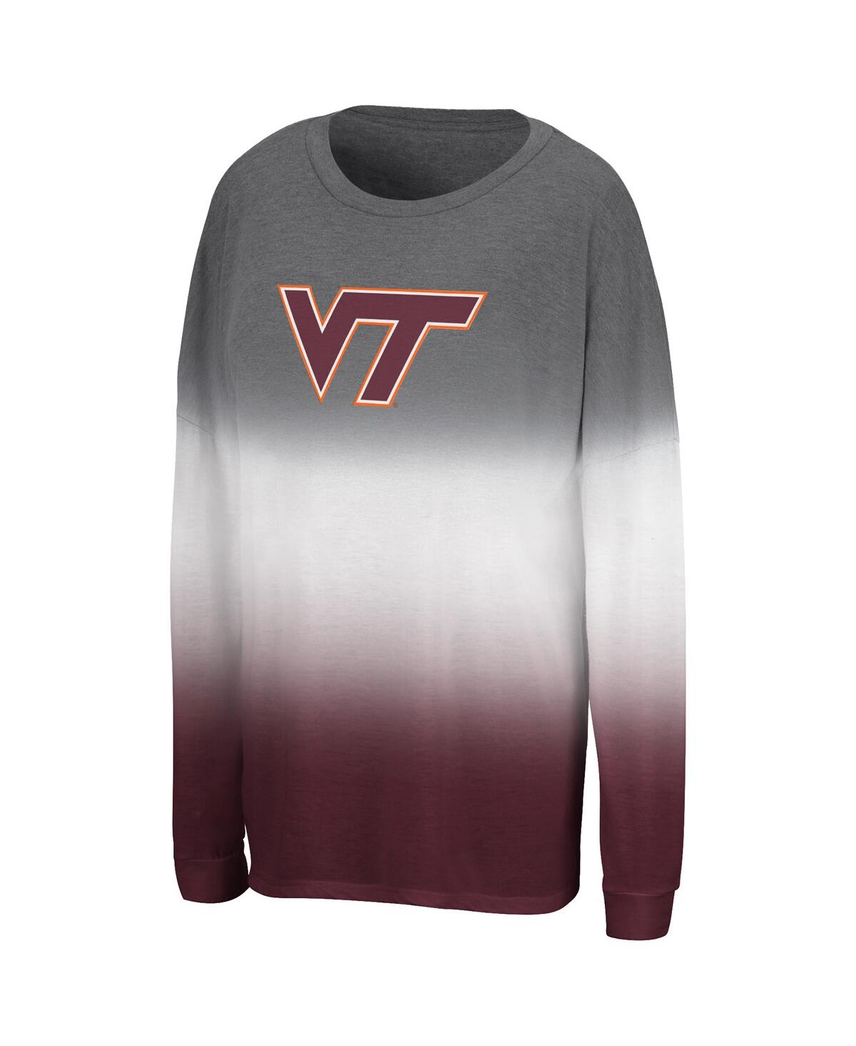 Colosseum Women's Gray Virginia Tech Hokies Winkle Dip Dye Long Sleeve T-shirt In Gray