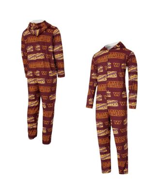 Concepts Sport - Men's Burgundy Washington Commanders Shuffle All-Over-Print Microfleece Full-Zip Union Suit