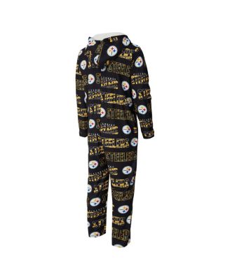 Concept Sport Men's Black Pittsburgh Steelers Shuffle All-Over-Print Microfleece Full-Zip Union Suit