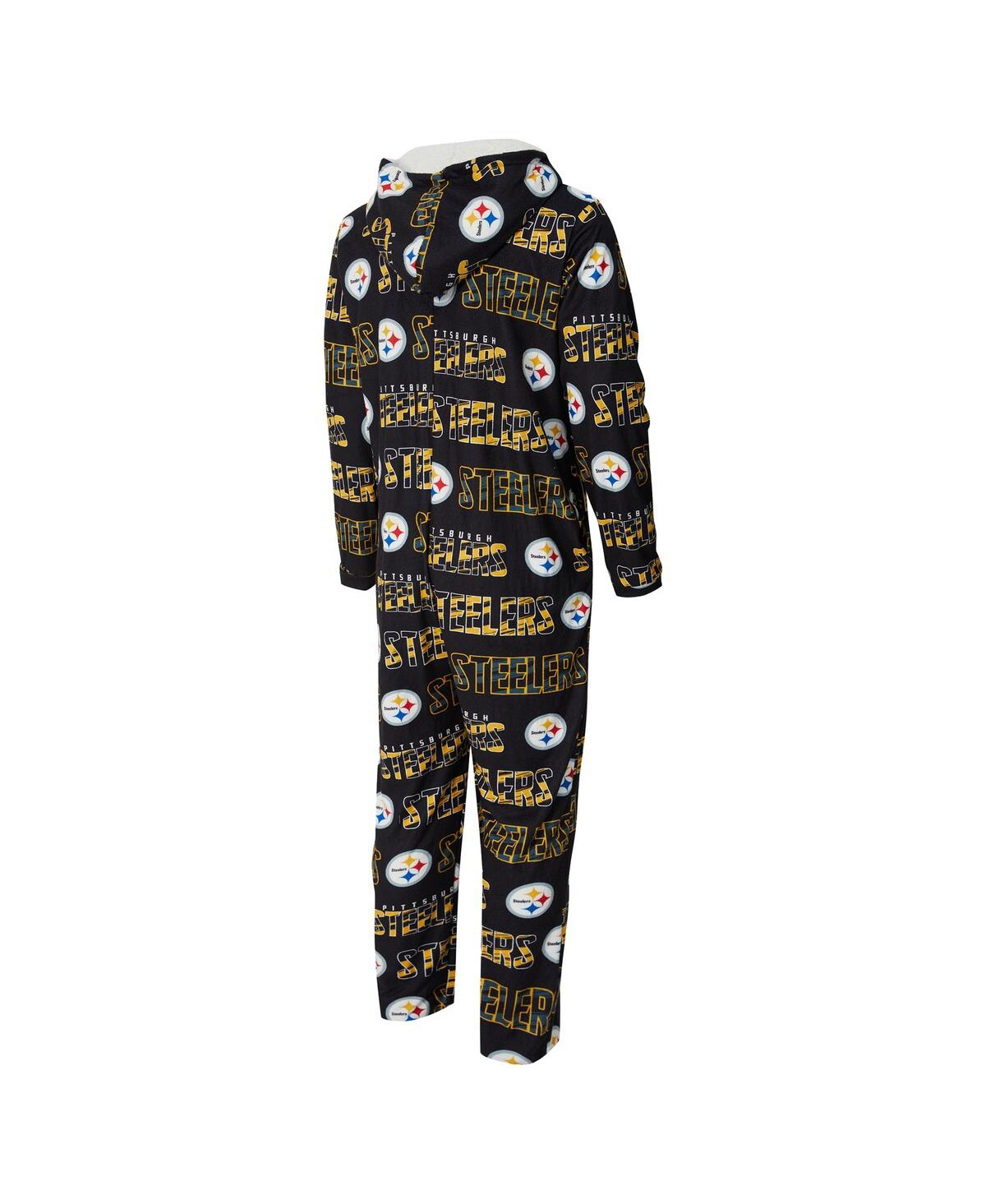 Concepts Sport Concept Sport Men's Black Pittsburgh Steelers Shuffle All-over-print Microfleece Full-zip Union Suit In Multi