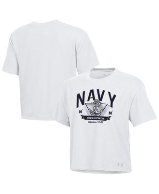 Under Armour - Women's White Navy Midshipmen Essentials Icon Ultra-Soft Tri-Blend Boxy Cropped T-Shirt