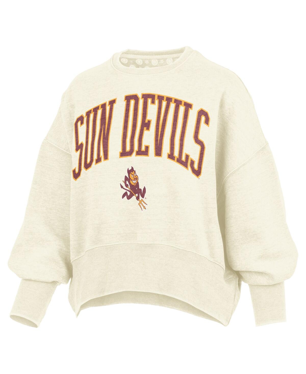 Pressbox Women's Natural Arizona State Sun Devils Oversized Waist-length Crewneck Sweatshirt In Neutral