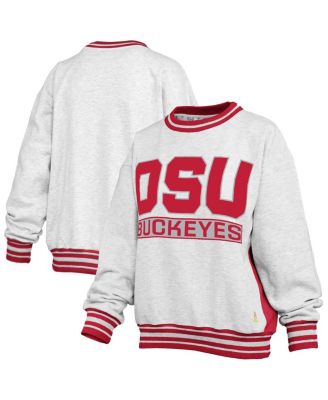 Pressbox - Women's Heather Gray/Scarlet Ohio State Buckeyes Endzone Crewneck Sweatshirt