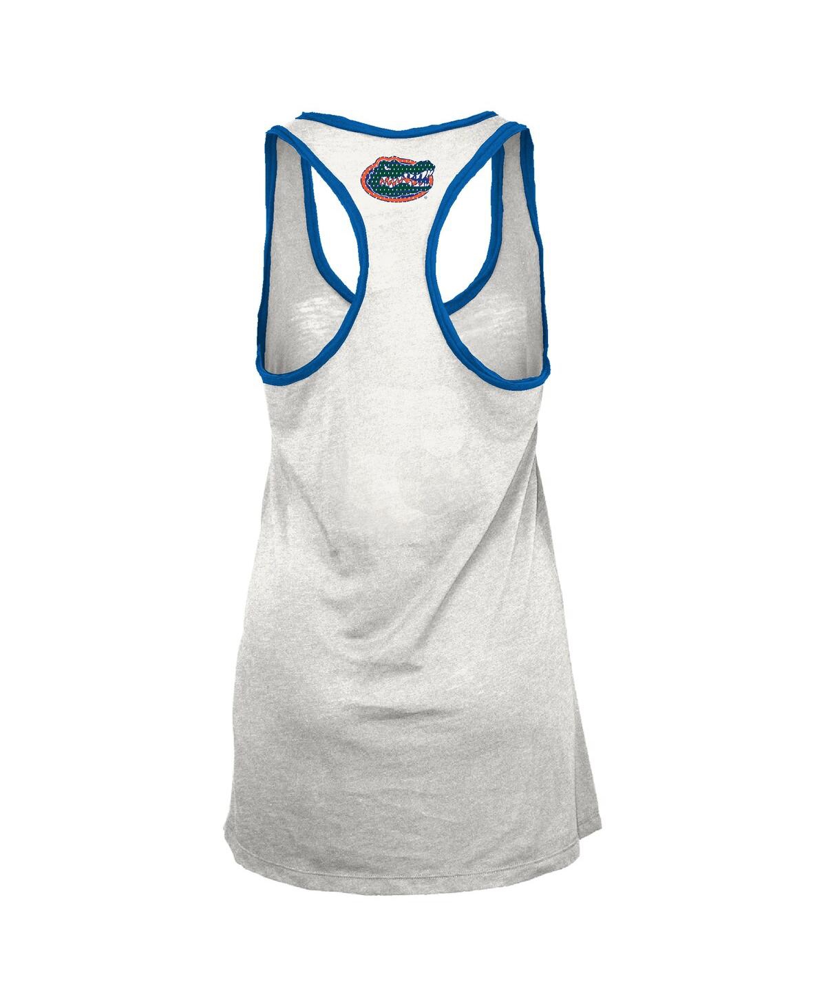 Pressbox Women's White/royal Florida Gators Tracy Racerback Burnout Tank Top In Multi