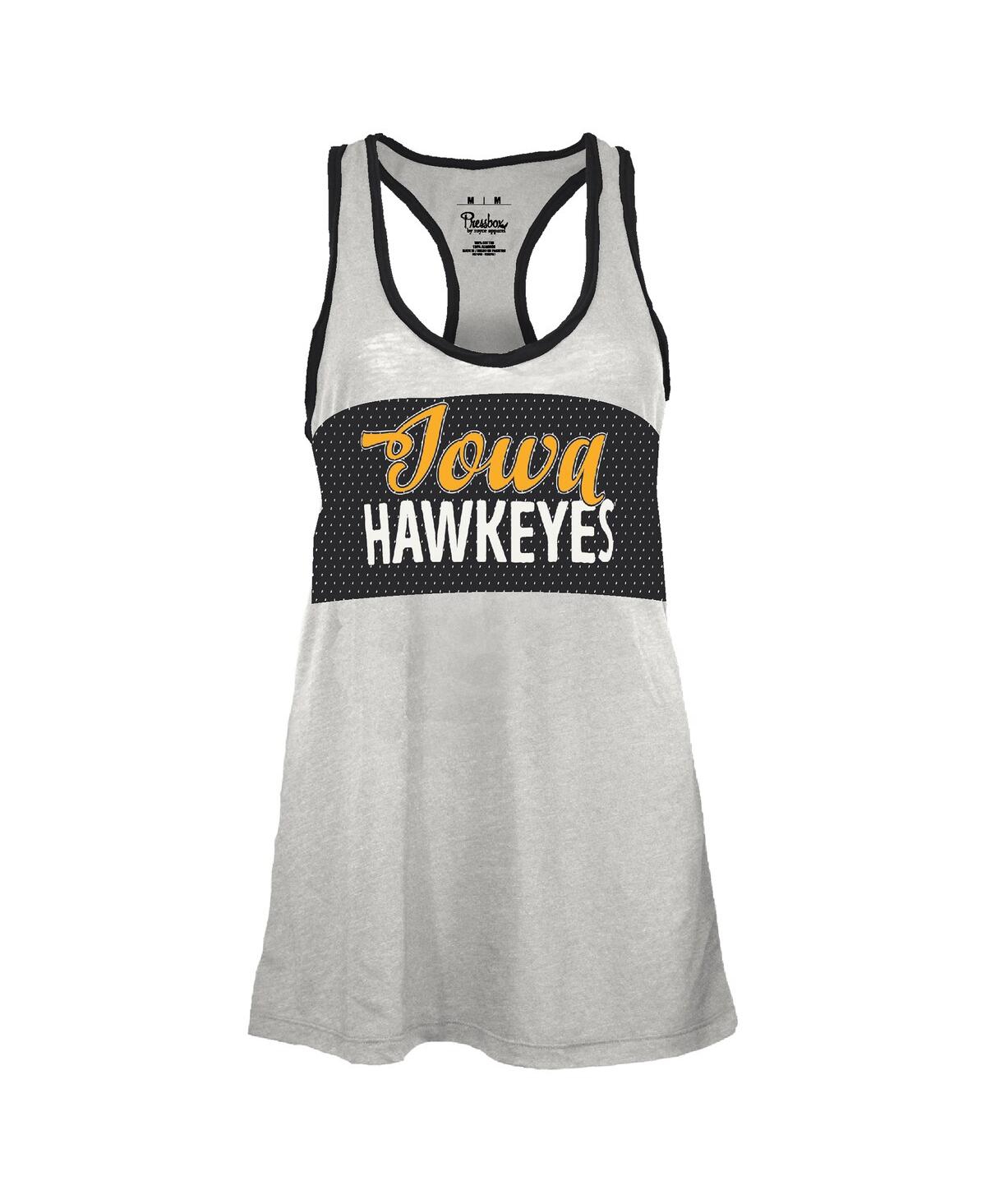 Pressbox Women's White/black Iowa Hawkeyes Tracy Racerback Burnout Tank Top In Animal Print
