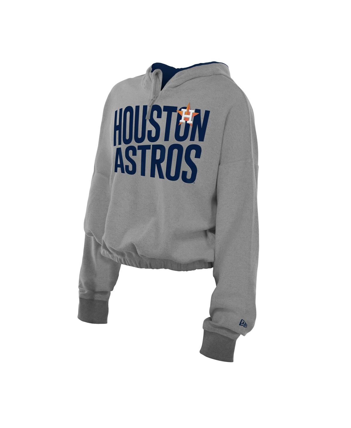 New Era Men's Heather Gray Houston Astros Reversed Out French Terry Quarter-zip Banded Crop Hoodie In Gray