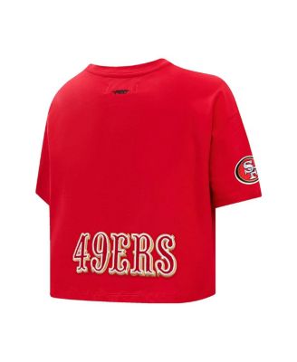 Women's Christian McCaffrey Scarlet San Francisco 49ers Player Name Number Cropped Boxy T-Shirt