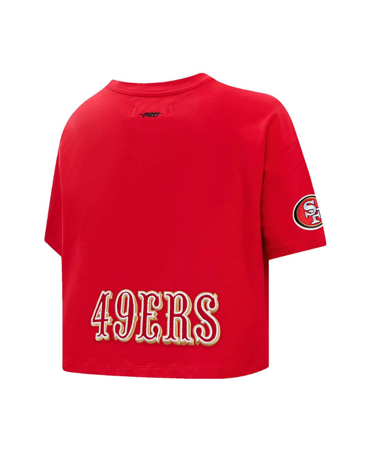 Pro Standard Women's Christian Mccaffrey Scarlet San Francisco 49ers Player Name Number Cropped Boxy T-shirt In Red