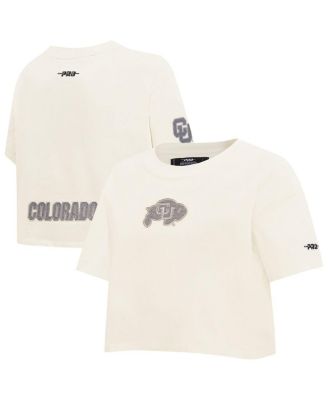 Pro Standard - Women's Cream Colorado Buffaloes Reverse French Terry Boxy Cropped T-Shirt