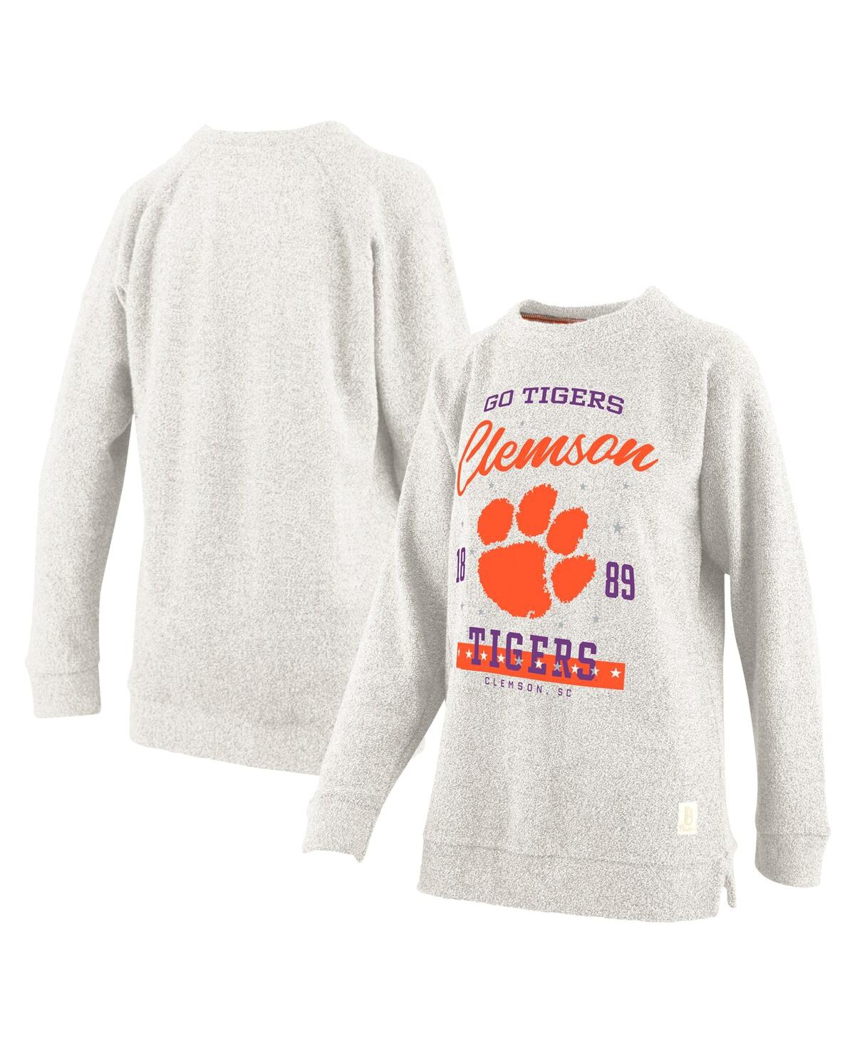 Pressbox Women's Oatmeal Clemson Tigers Plus Size Comfy Cairo Terry Pullover Sweatshirt In Gray
