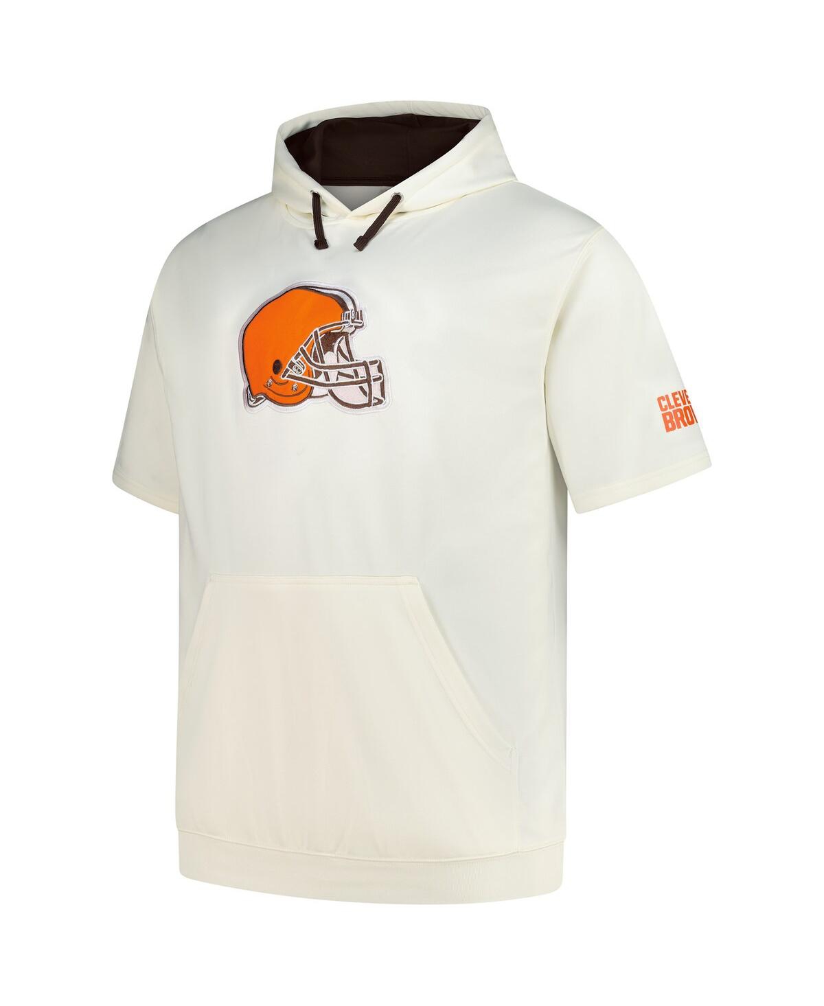 Profile Men's Oatmeal Cleveland Browns Big Tall Chest Print And Logo Short Sleeve Pullover Hoodie In Multi