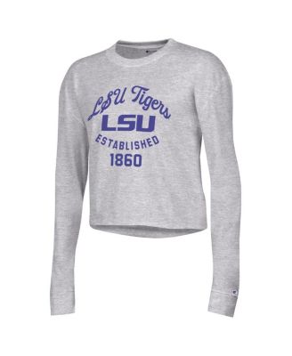 Women's Gray LSU Tigers Boyfriend Cropped Long Sleeve T-Shirt