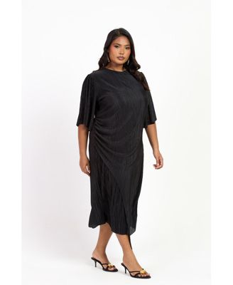 Women's Ruched Side Flutter Sleeve Midi Dress