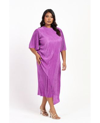 Women's FASHION-SZN Ruched Side Flutter Sleeve Midi Dress