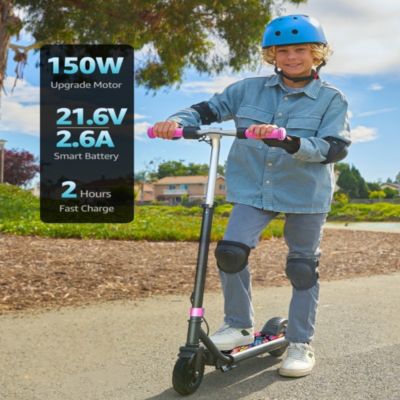 Kids' Electric Scooter with LED Display, 150W High-Power Motor, Dual Brake System, Adjustable Height & Speed