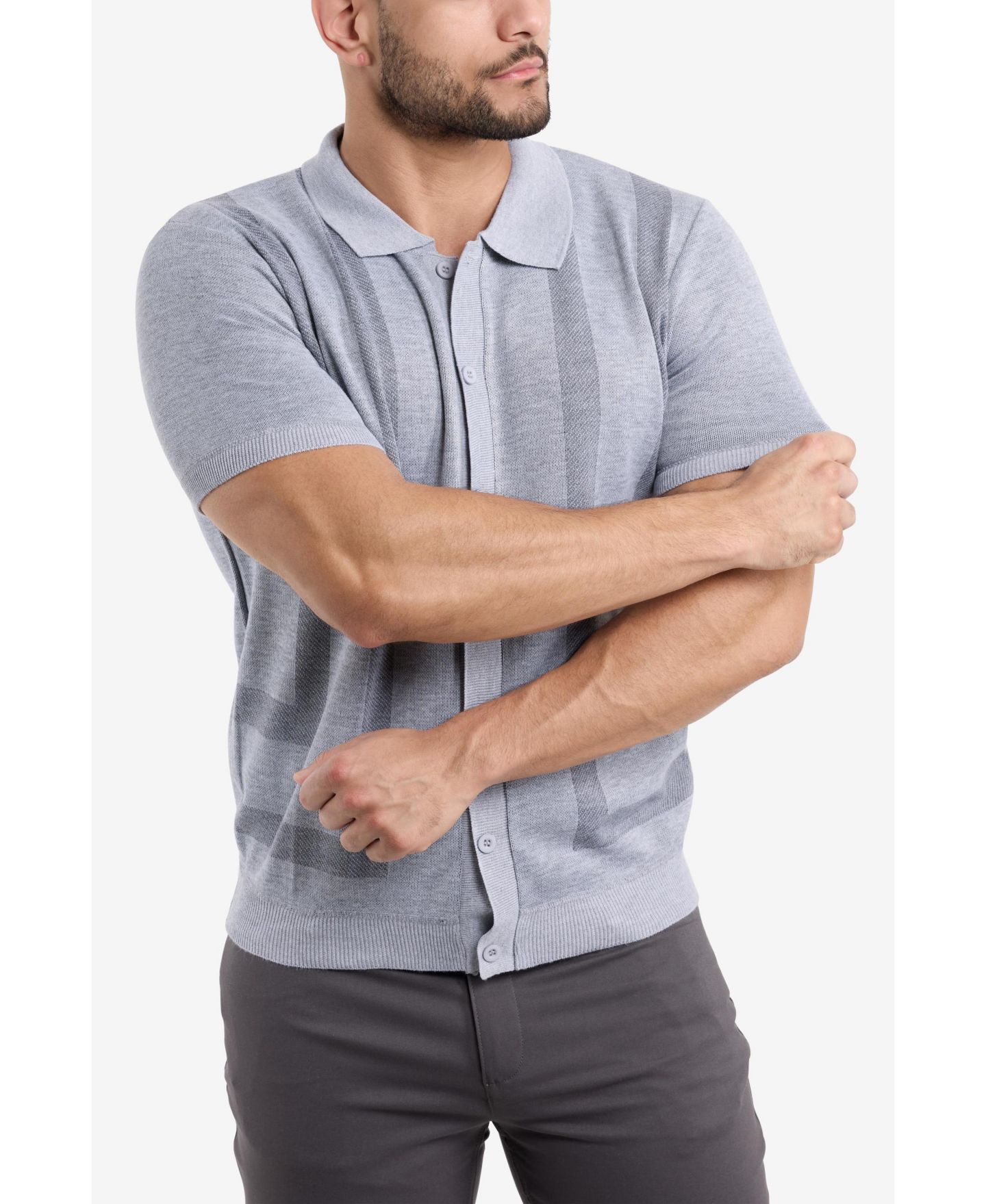 Мужской свитер SPRING + MERCER Button Down Short Sleeve, цвет: Серый — фото 4
