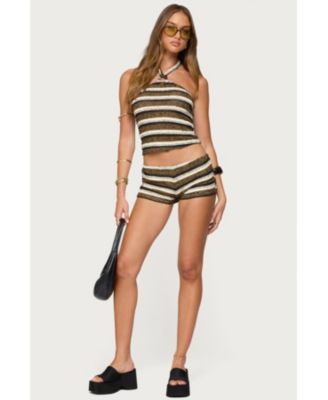 Womens Elita Striped Textured Knit Halter Top