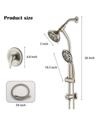 High Pressure 48-Setting Dual Shower Head Combo with Handheld & Adjustable Slide Bar – Brushed Nickel