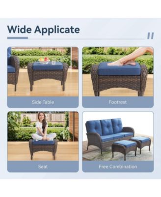 SleekArm Wicker Outdoor Ottoman with Olefin Cushions Set of 2