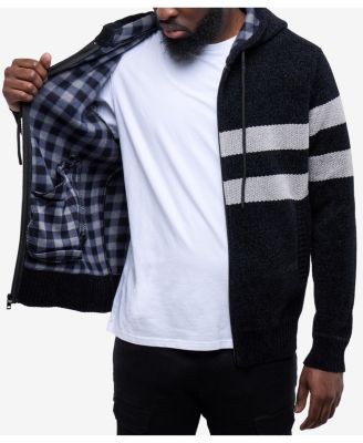 Men's Full Zip Hooded Sweater With Stripes And Flannel Lining