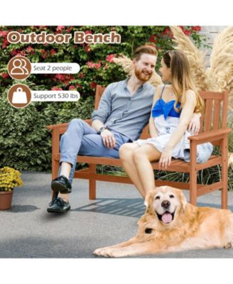 2-Person Patio Loveseat Garden Bench w/Slatted Backrest & Comfortable Armrests